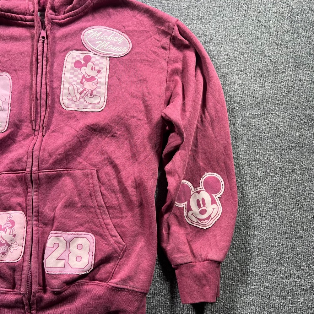 Disney Mickey & Friends Hoodie Womens XS Pink Patchwork Fleece Full Zip Hooded - Picture 3 of 13